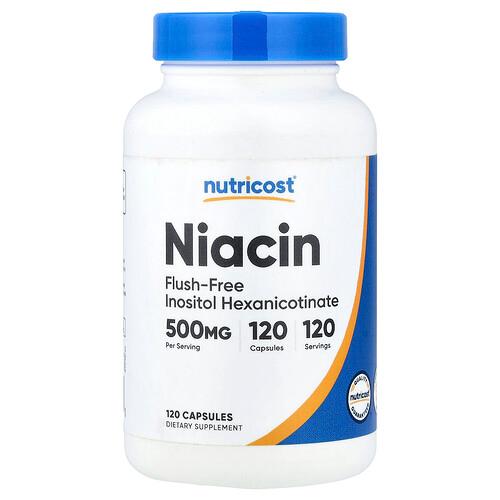 뉴트리코스트 Nutricost, 니아신, 홍조 무함유, 500mg, 캡슐 120정 상품 이미지