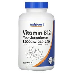 뉴트리코스트 Nutricost, 비타민B12, 5,000mcg, 캡슐 240정