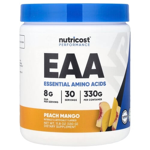 뉴트리코스트 Nutricost, 운동 능력, EAA 분말, 복숭아 망고, 330g(11.8oz) 상세 이미지