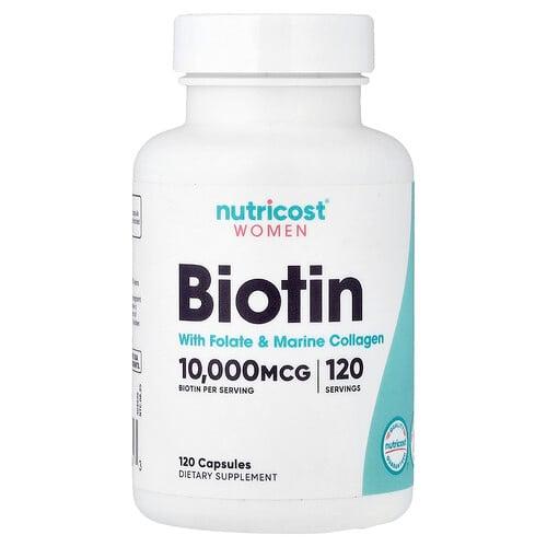 뉴트리코스트 Nutricost, 여성용, 엽산 및 콜라겐 함유 비오틴, 캡슐 120정 상품 이미지