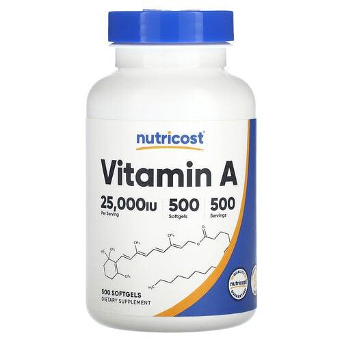 뉴트리코스트 Nutricost, 비타민A, 25,000IU, 소프트젤 500정 상품 이미지
