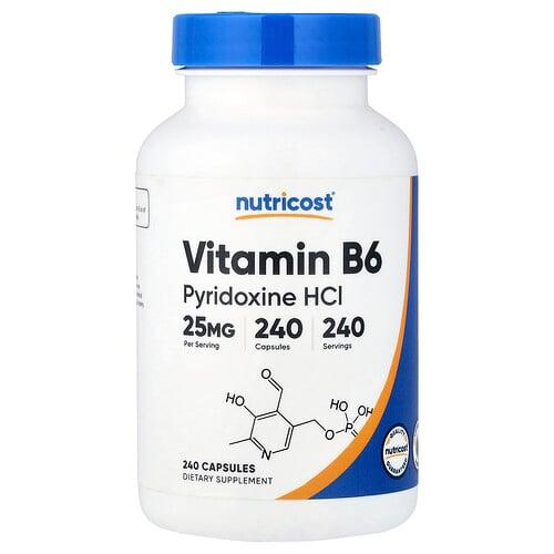 뉴트리코스트 Nutricost, 비타민B6, 피리독신 HCl, 25mg, 캡슐 240정 상품 이미지