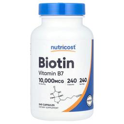 뉴트리코스트 Nutricost, 비오틴, 10,000mcg, 캡슐 240정
