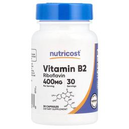 뉴트리코스트 Nutricost, 비타민B2, 400mg, 캡슐 30정
