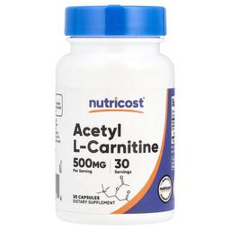 뉴트리코스트 Nutricost, 아세틸 l-카르니틴, 500mg, 캡슐 30정