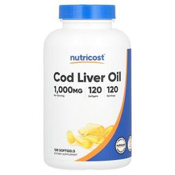 뉴트리코스트 Nutricost, 대구 간유, 1,000mg, 소프트젤 120정