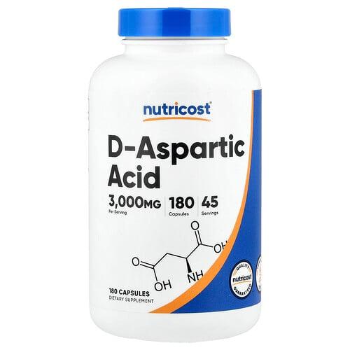 뉴트리코스트 Nutricost, D-아스파르트산, 캡슐 180정(캡슐 1정당 750mg) 상품 이미지
