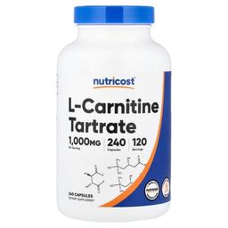 뉴트리코스트 Nutricost, L-카르니틴 타르타르산염, 캡슐 240정(캡슐 1정당 500mg)