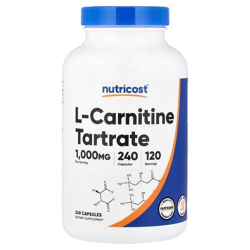 뉴트리코스트 Nutricost, L-카르니틴 타르타르산염, 캡슐 240정(캡슐 1정당 500mg) 상세 이미지