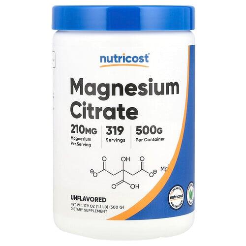 뉴트리코스트 Nutricost, 마그네슘시트레이트, 무맛, 210mg, 500g(17.9oz) 상품 이미지