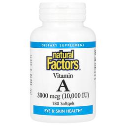 네츄럴 펙터스 Natural Factors, 비타민A, 3,000mcg(10,000IU), 소프트젤 180정