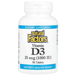 네츄럴 펙터스 Natural Factors, 비타민D3, 25mcg(1,000IU), 90정