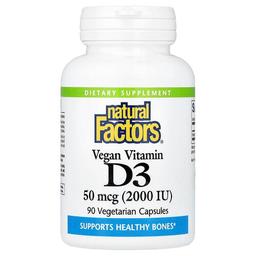 네츄럴 펙터스 Natural Factors, 비건 비타민D3, 50mcg(2,000IU), 베지 캡슐 90정