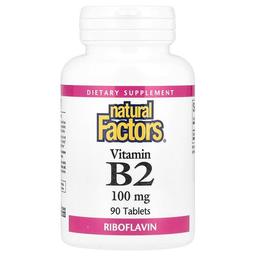 네츄럴 펙터스 Natural Factors, 비타민B2, 리보플라빈, 100mg, 90정