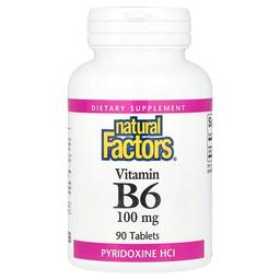 네츄럴 펙터스 Natural Factors, 비타민B6, 100mg, 90정