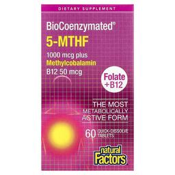 네츄럴 펙터스 Natural Factors, BioCoenzymated®, 엽산 + B12, 빠른 용해 정제 60정