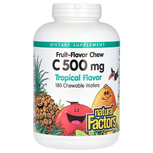 네츄럴 펙터스 Natural Factors, 비타민C, 과일맛 츄, 트로피컬, 500mg, 츄어블 웨이퍼 180개 상세 이미지