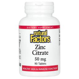 네츄럴 펙터스 Natural Factors, 구연산 아연, 50mg, 정제 90정
