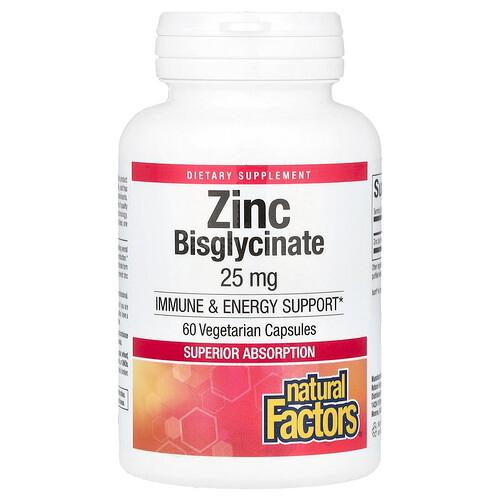 네츄럴 펙터스 Natural Factors, 아연 비스글리시네이트, 25mg, 베지 캡슐 60정 상품 이미지