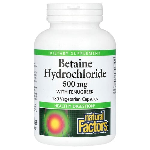 네츄럴 펙터스 Natural Factors, 베타인 염산염 호로파 함유, 500mg, 베지 캡슐 180정 상세 이미지