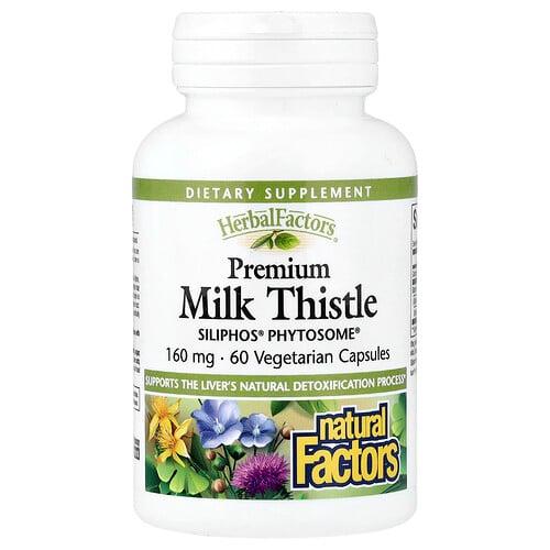 네츄럴 펙터스 Natural Factors, Herbal Factors®, 프리미엄 밀크시슬, 160mg, 베지 캡슐 60정 상품 이미지