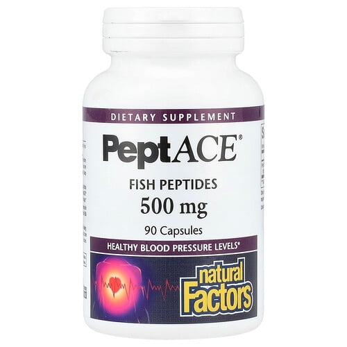 네츄럴 펙터스 Natural Factors, PeptACE, 피쉬 펩타이드, 500mg, 캡슐 90정 상세 이미지