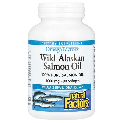 네츄럴 펙터스 Natural Factors, OmegaFactors, 야생 알래스카 연어 오일, 1,000mg, 소프트젤 90정 상품 이미지