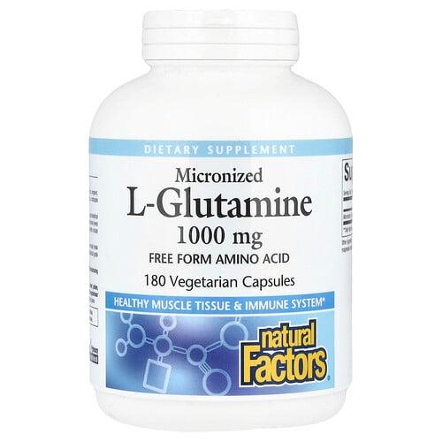 네츄럴 펙터스 Natural Factors, 미분화 L. 글루타민, 1,000mg, 베지 캡슐 180정 상품 이미지