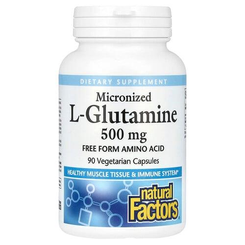 네츄럴 펙터스 Natural Factors, 미분화 l-글루타민, 500mg, 베지 캡슐 90정 상품 이미지