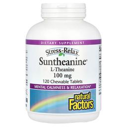 네츄럴 펙터스 Natural Factors, Stress-Relax, Suntheanine L-테아닌, 100mg, 츄어블 120정