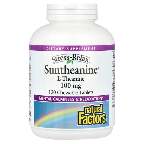 네츄럴 펙터스 Natural Factors, Stress-Relax, Suntheanine L-테아닌, 100mg, 츄어블 120정 상세 이미지