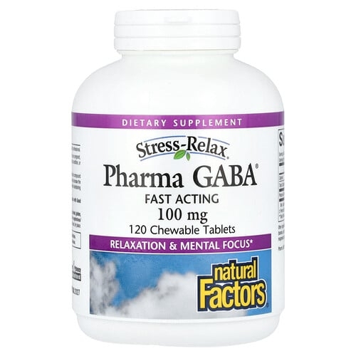 네츄럴 펙터스 Natural Factors, Stress-Relax®, Pharma GABA®, 100mg, 츄어블 120정 상세 이미지