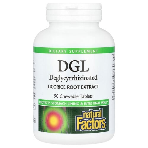 네츄럴 펙터스 Natural Factors, DGL, 글리시리진을 제거한 감초 뿌리추출물, 츄어블 정 90정 상세 이미지