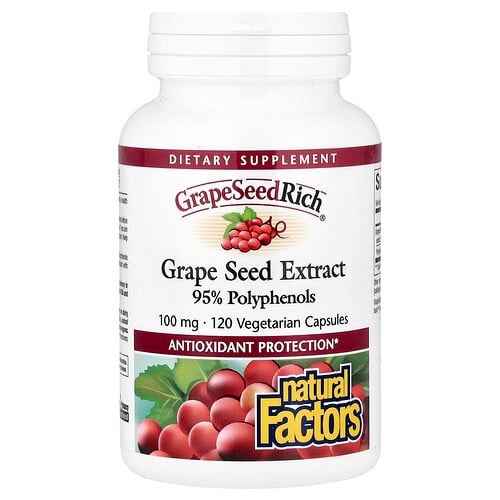 네츄럴 펙터스 Natural Factors, GrapeSeedRich®, 포도씨추출물, 100mg, 베지 캡슐 120정 상세 이미지