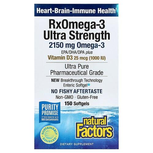 네츄럴 펙터스 Natural Factors, Rx오메가-3 울트라 스트렝스, 비타민D3 함유, 소프트젤 150정 상품 이미지