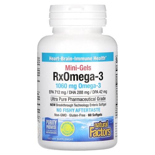 네츄럴 펙터스 Natural Factors, RxOmega-3 미니 젤, 소프트젤 60정(소프트젤 1정당 530mg) 상품 이미지