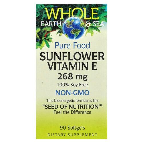 네츄럴 펙터스 Natural Factors, Whole Earth & Sea, 해바라기 비타민E, 268mg, 소프트젤 90정 상품 이미지