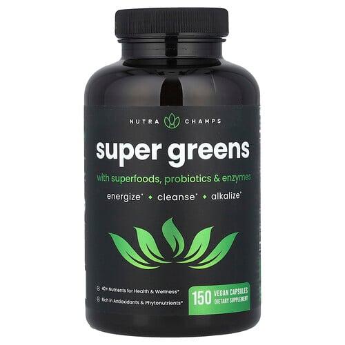 뉴트라챔스 NutraChamps, 슈퍼 푸드, 프로바이오틱 및 효소 함유 슈퍼 그린, 베지 캡슐 150정 상품 이미지