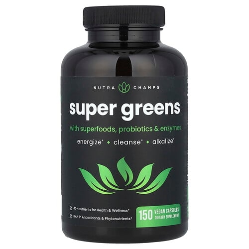 뉴트라챔스 NutraChamps, 슈퍼 푸드, 프로바이오틱 및 효소 함유 슈퍼 그린, 베지 캡슐 150정 상세 이미지