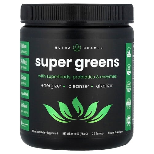 뉴트라챔스 NutraChamps, 슈퍼 푸드, 프로바이오틱, 효소 함유 슈퍼 그린, 천연 베리 맛, 258g(9.10oz) 상세 이미지