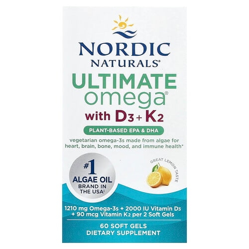 노르딕 네츄럴 프로페셔날 Nordic Naturals, Ultimate Omega®, 식물성 성분, D3 + K2 함유, 레몬, 소프트젤 60정 상세 이미지