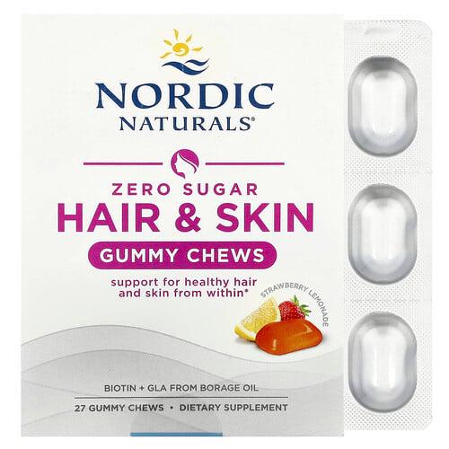노르딕 네츄럴 프로페셔날 Nordic Naturals, 무설탕 모발 & 피부 구미 츄, 딸기 레모네이드, 구미 츄 27개 상품 이미지