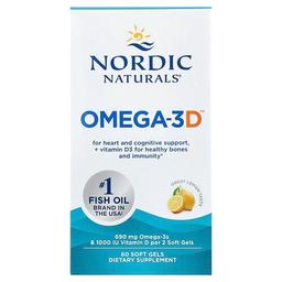 노르딕 네츄럴 프로페셔날 Nordic Naturals, Omega-3D™, 레몬 맛, 소프트젤 60정