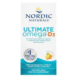 노르딕 네츄럴 프로페셔날 Nordic Naturals, Ultimate Omega®-D3, 레몬 맛, 소프트젤 120정