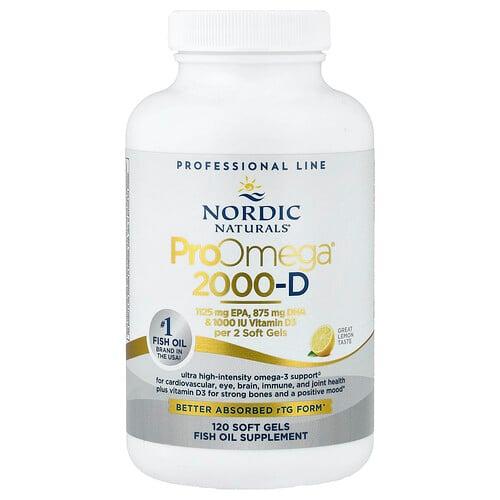 노르딕 네츄럴 프로페셔날 Nordic Naturals, ProOmega® 2000-D, 레몬, 소프트젤 120정 상품 이미지