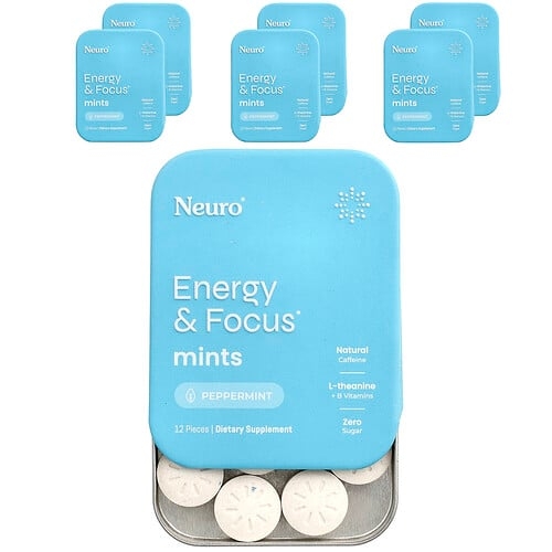 뉴로검 NeuroGum, 민트, 에너지 & 집중력, 페퍼민트, 6팩, 각 12조각 상세 이미지
