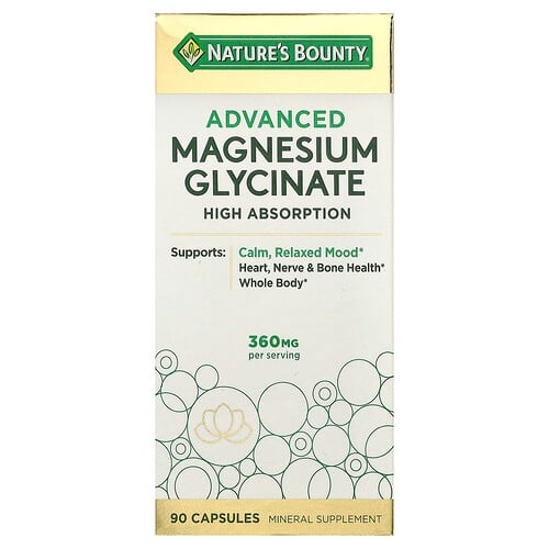 네이쳐스 바우티 Nature's Bounty, 어드밴스드 마그네슘 글리시네이트, 높은 흡수율, 캡슐 90정(캡슐 1정당 120mg) 상세 이미지