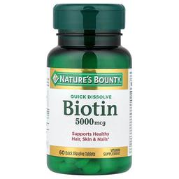 네이쳐스 바우티 Nature's Bounty, 비오틴, 딸기 맛, 5,000mcg, 빠르게 용해되는 정제 60정