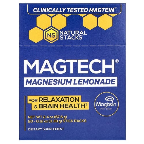 Natural Stacks, MagTech® 마그네슘, 레모네이드, 스틱팩 20개, 각 3.38g(0.12oz) 상세 이미지