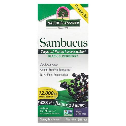 네이쳐스 엔서 Nature's Answer, 삼부커스, 블랙 엘더베리, 알코올 무함유, 2,500mg, 480ml(16fl oz) 상품 이미지